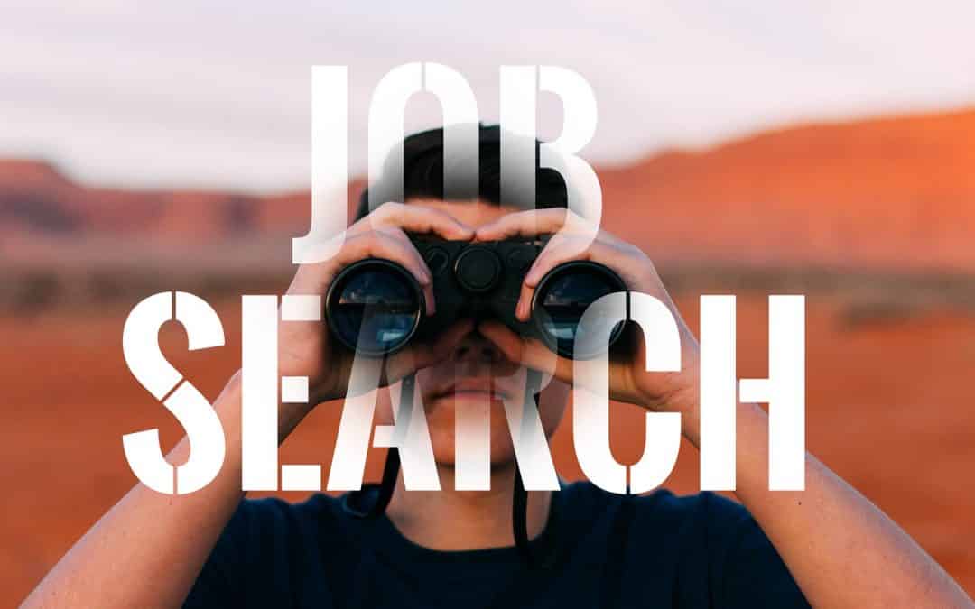 Man holding binoculars with text that says Job Search