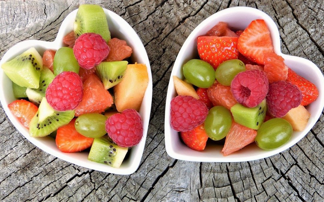 Fruit Salads in two heart shaped bowls
