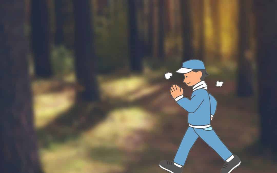 Cartoon man walking through the woods
