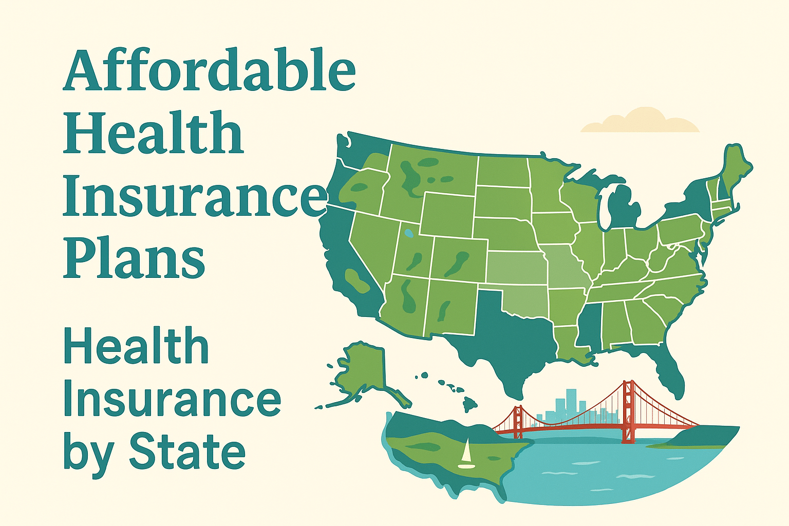 Affordable Health Insurance Plans Across the United States Map Illustration
