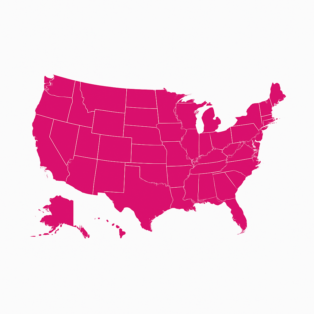 Ambetter MAp Map of the United States in Ambetter pink representing nationwide availability of Ambetter Health Insurance coverage