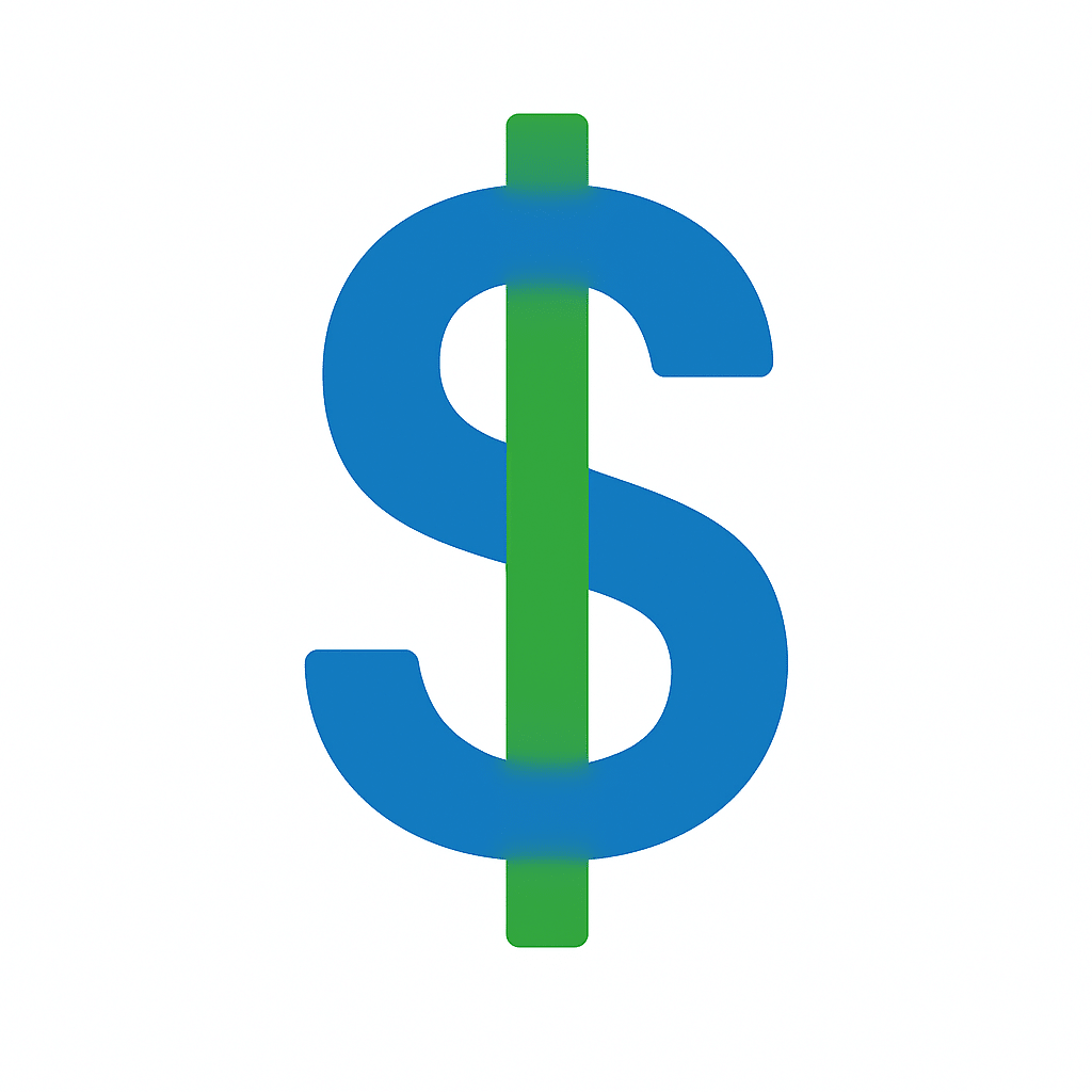 Cigna affordable premium icon featuring a blue and green dollar sign, symbolizing low-cost monthly insurance options.