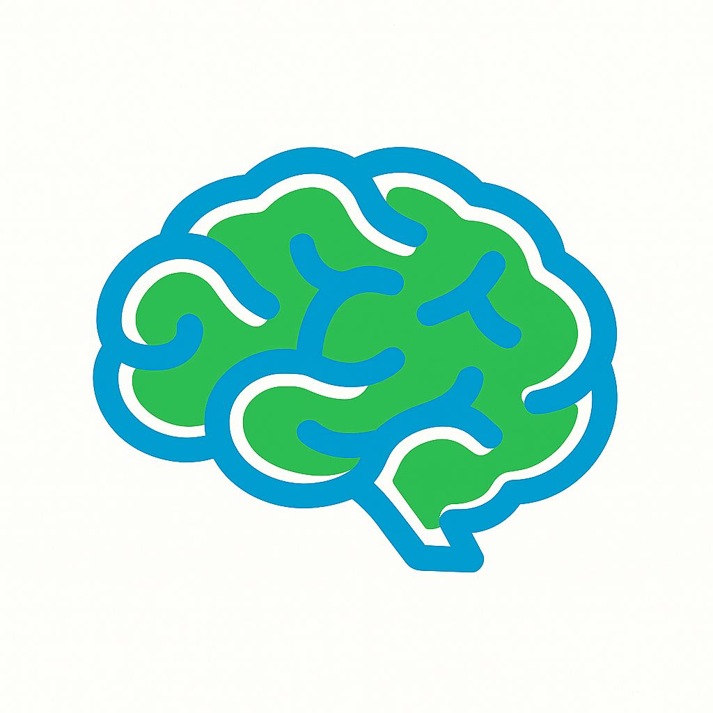 Cigna mental health icon featuring a blue brain outline with a green interior, symbolizing emotional wellness and comprehensive behavioral health support.