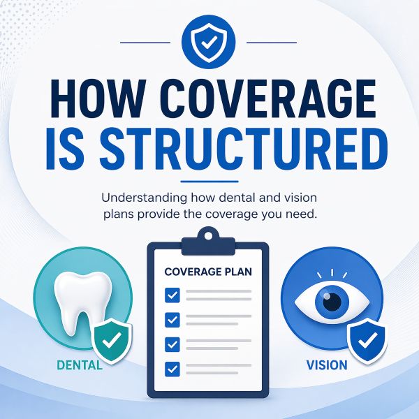 How coverage is structured for dental and vision insurance plans showing benefits and plan overview