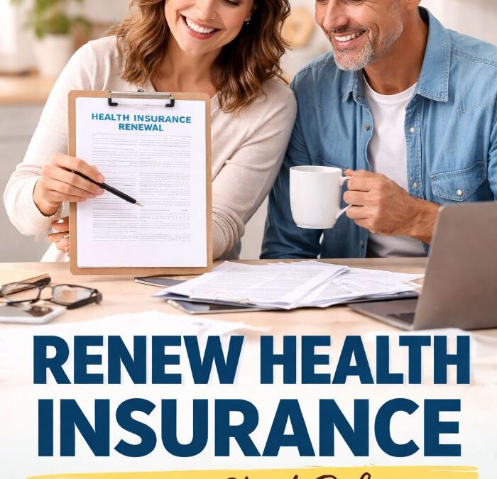 Renew health insurance couple reviewing coverage checklist and plan details before renewal