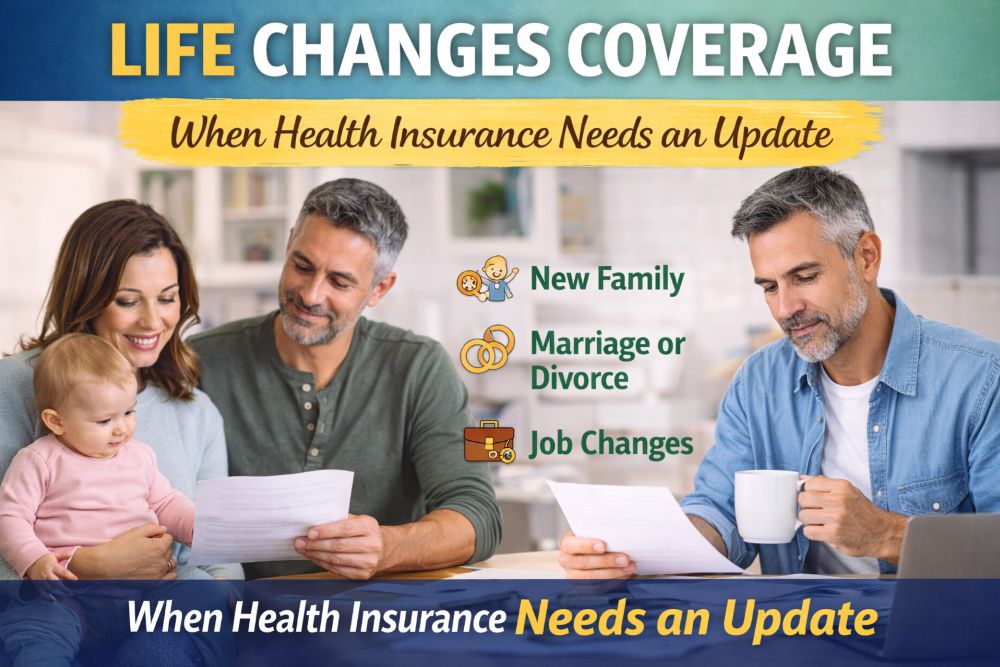 Life changes coverage family reviewing health insurance after major life events like marriage job change and having a child