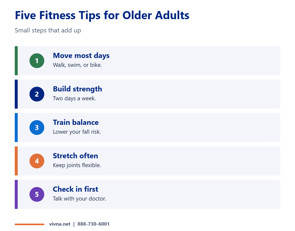 Five healthy aging fitness tips