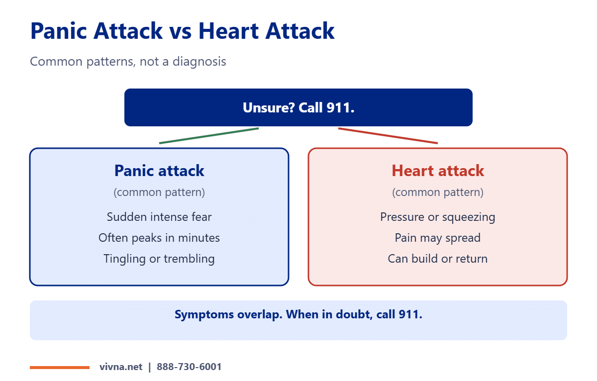 Panic attack symptoms vs heart attack symptoms comparison
