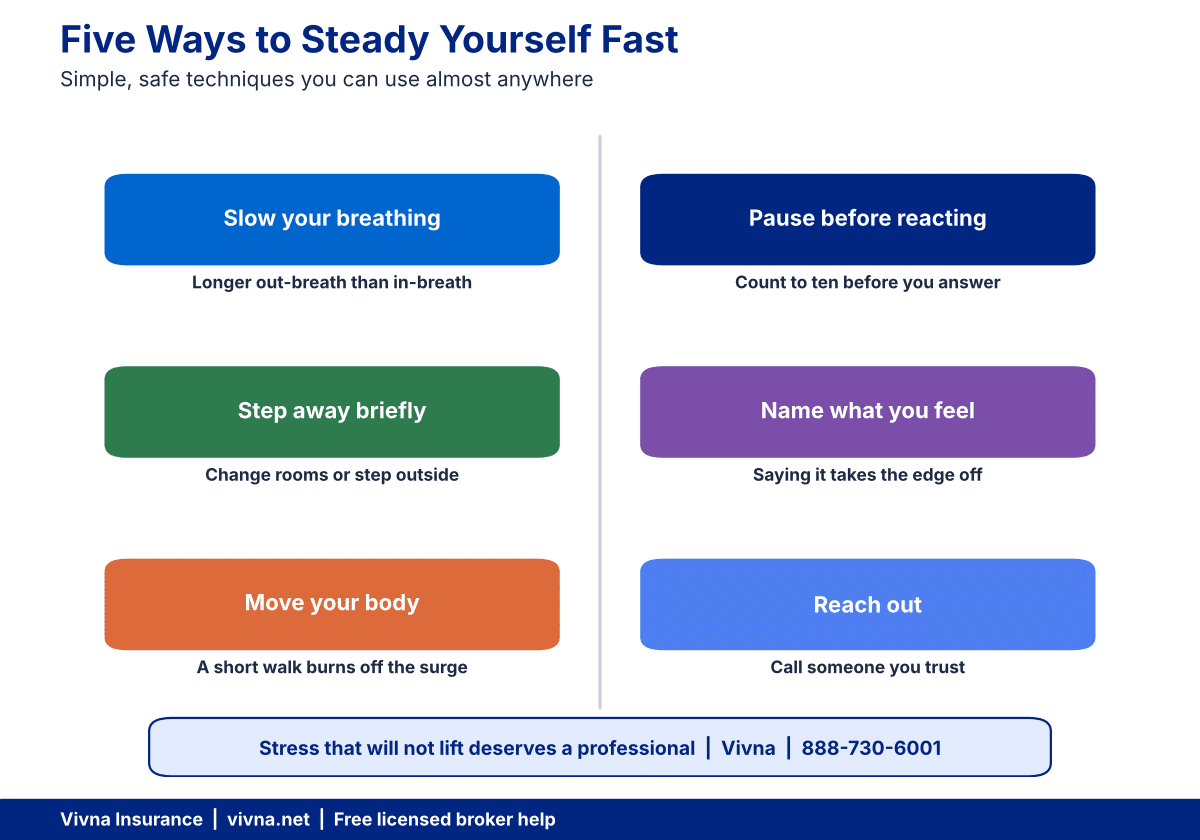 Staying calm in stressful situations techniques chart with six methods you can use anywhere