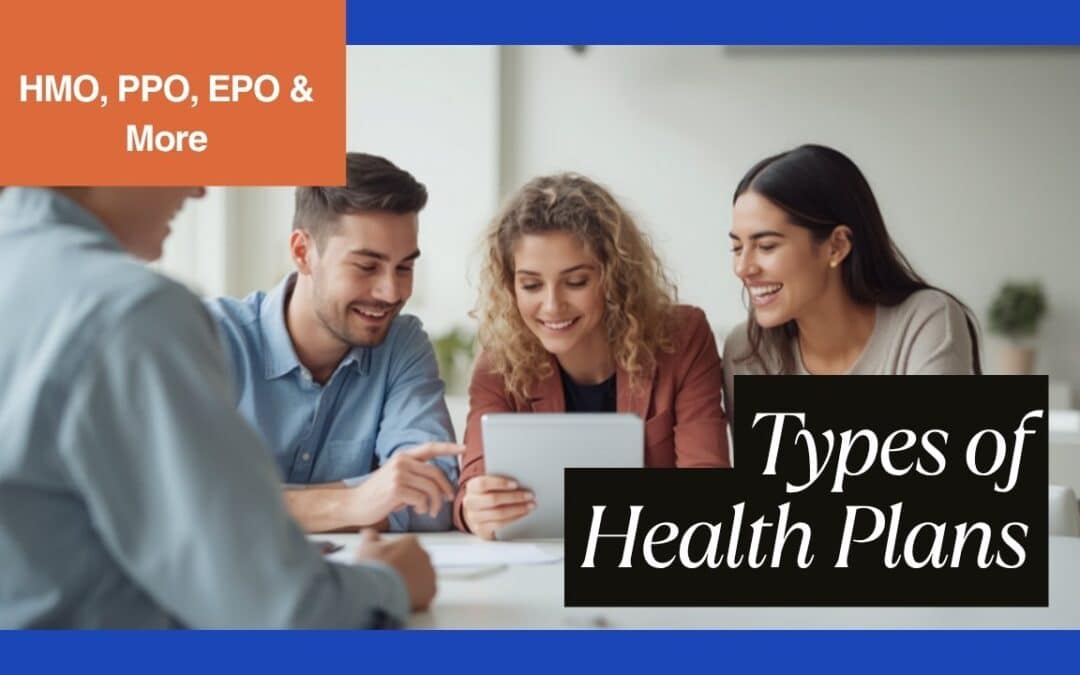 Types of health plans explained to a group comparing options on a tablet